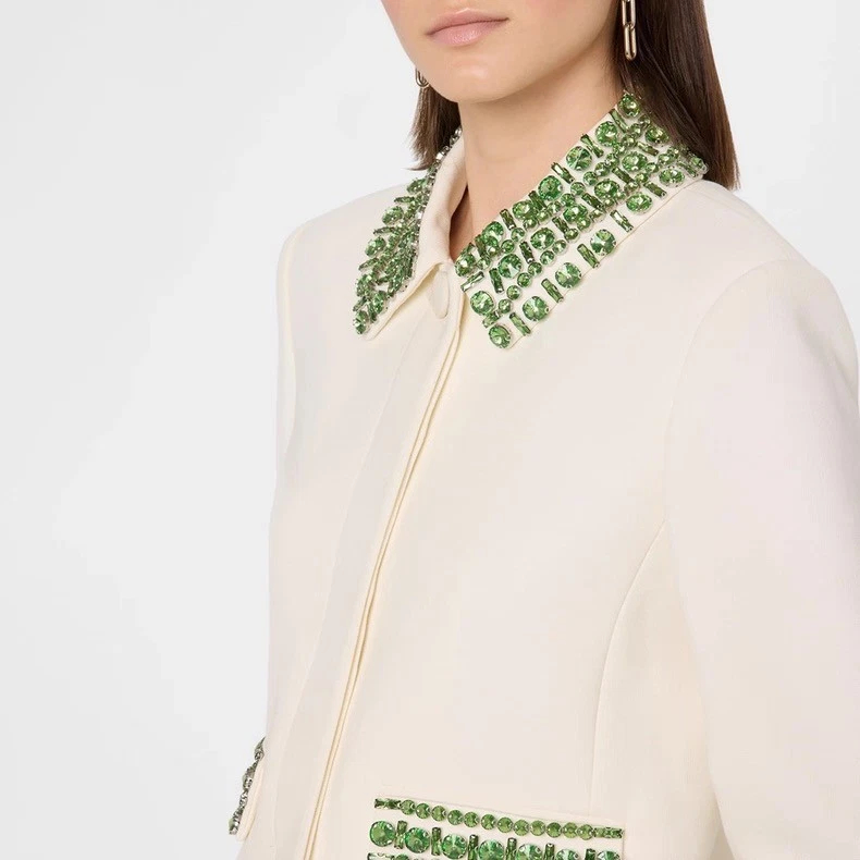 Women Veronica Beard Collared Rhinestone Long Sleeve Coat Top