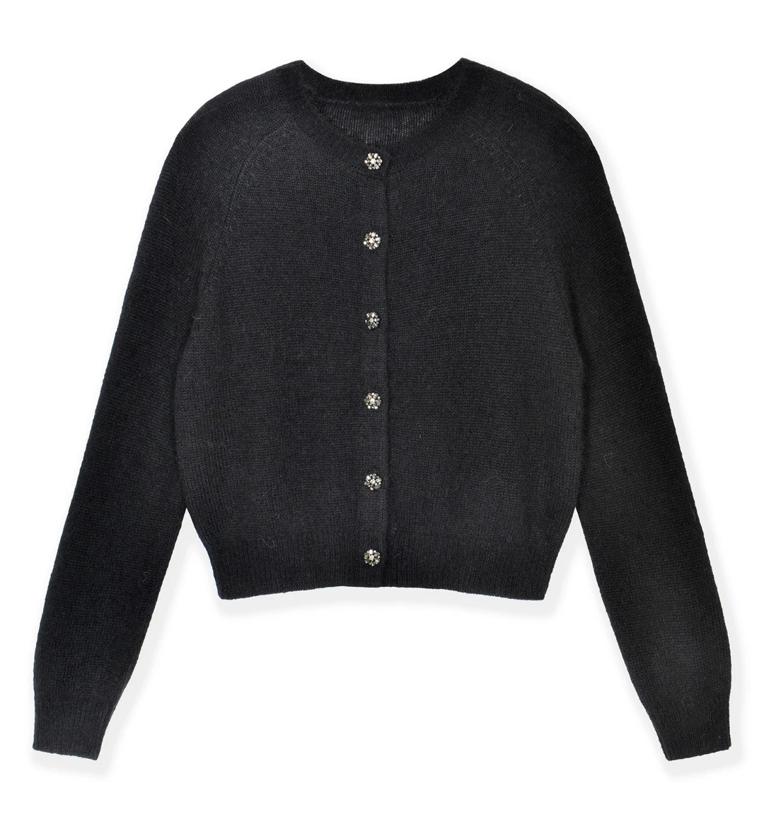 Women Doen Round Neck Knit Long Sleeve Cardigan Top Black