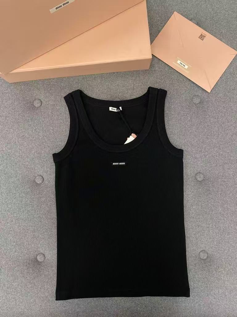 Miu Miu Black Ribbed Knit Vest Top