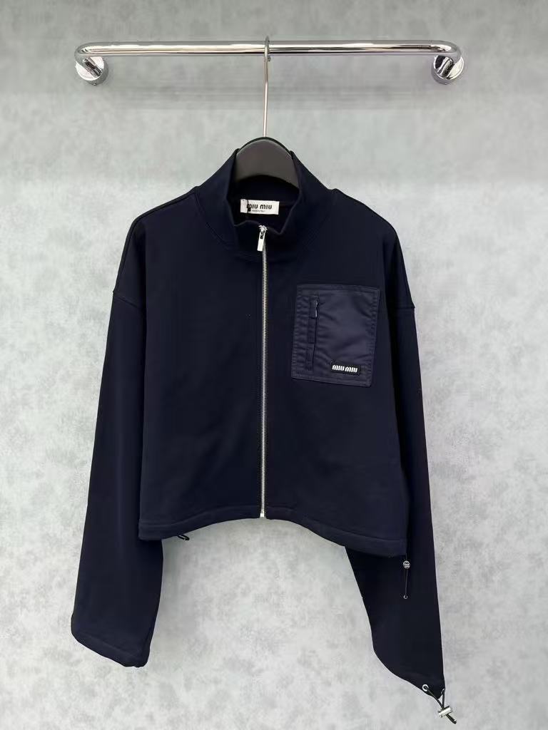 MIUMIU Stand-Collar Color-Block Pocket Jacket