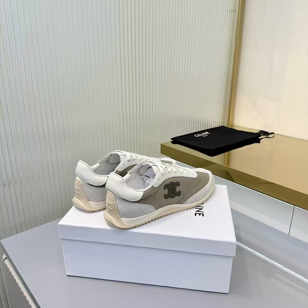 Celine Racer Sneakers in White & Khaki | Urban Casual