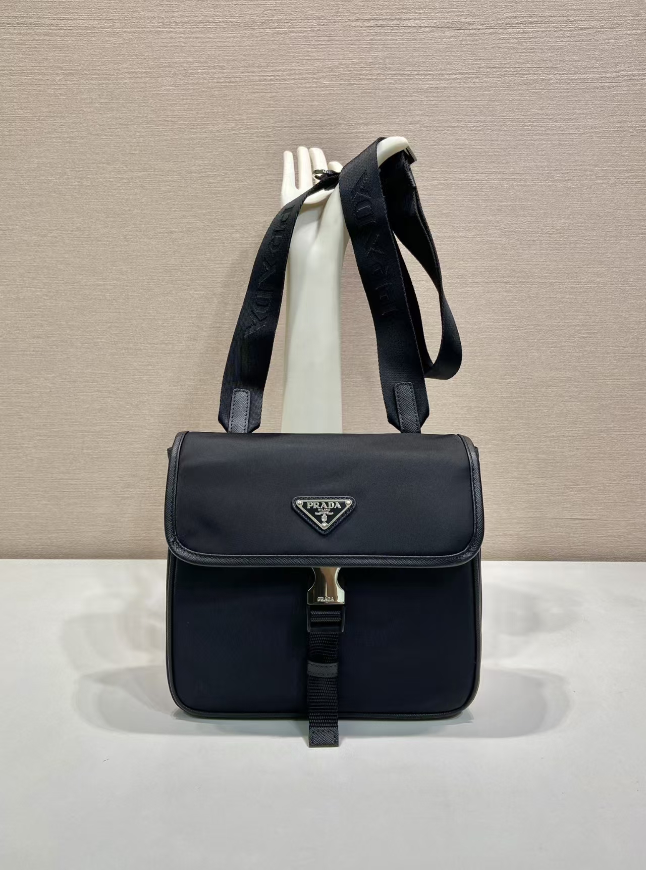 Prada Black Re-Nylon & Saffiano Leather Shoulder Bag | Compact Hybrid Design