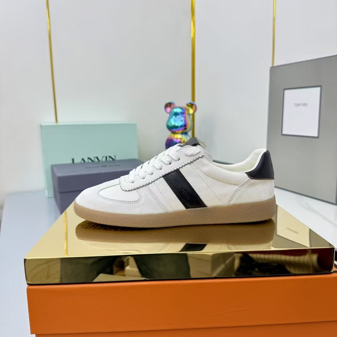 Tom Ford Lambskin Leather Sneakers in White & Black