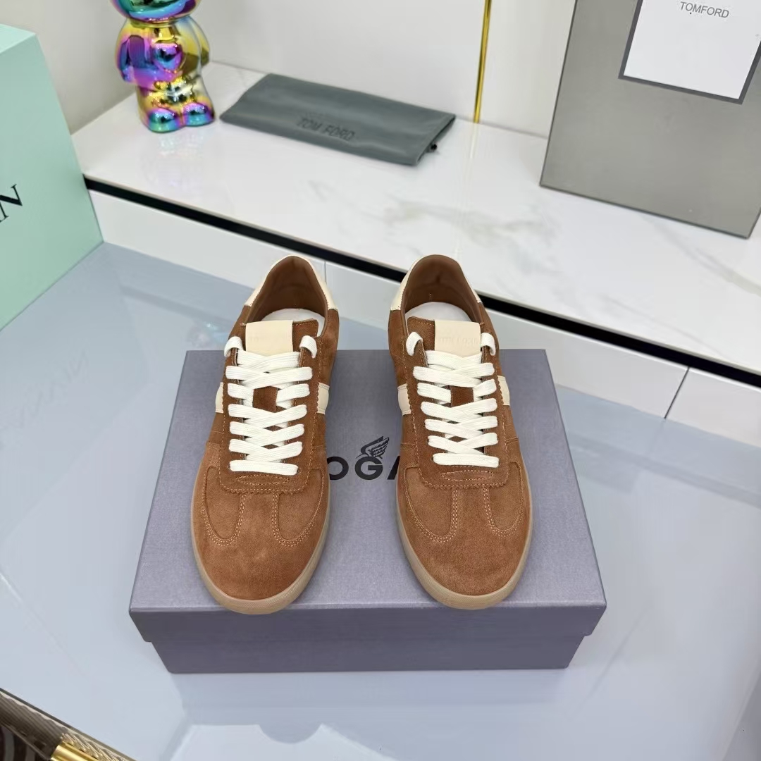 Tom Ford Lambskin Leather Sneakers in Brown & Beige