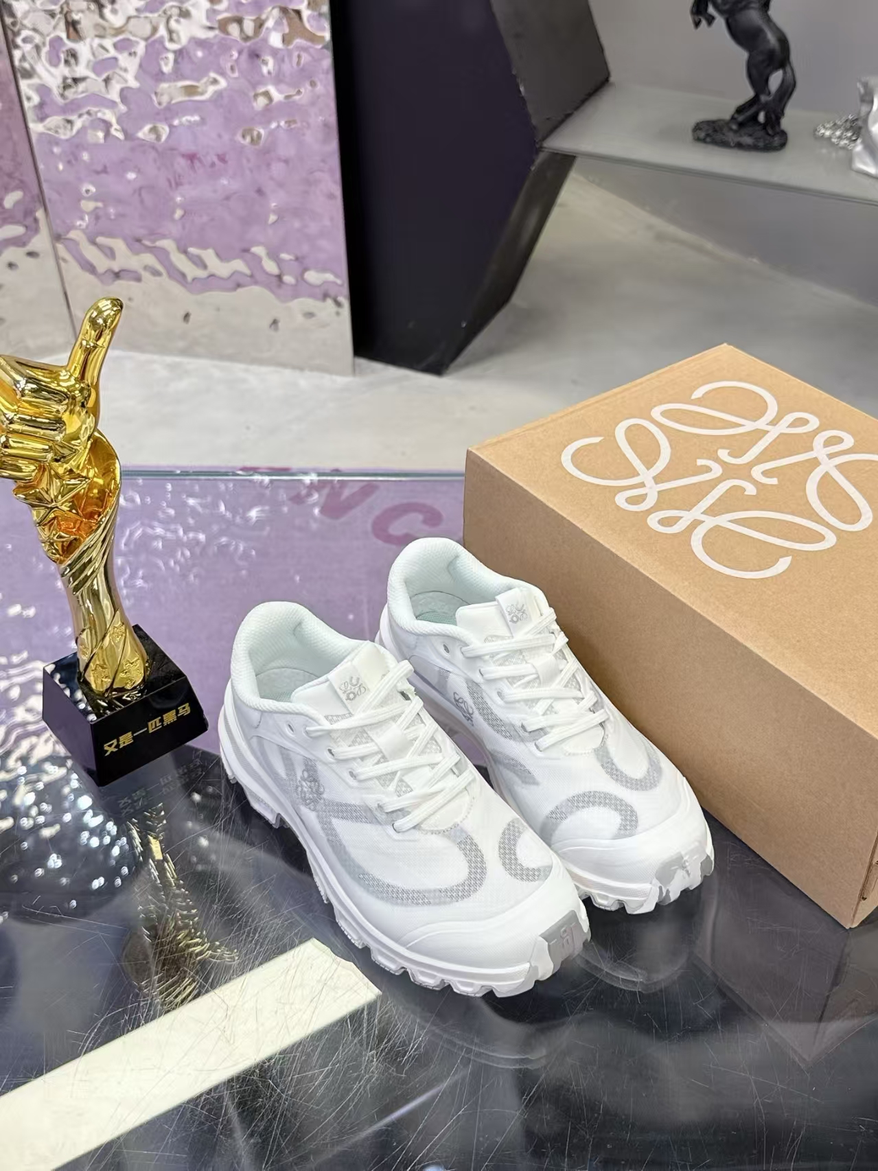 LOEWE On CloudTilt 3.0 Sneakers in White | Light Grey Pattern