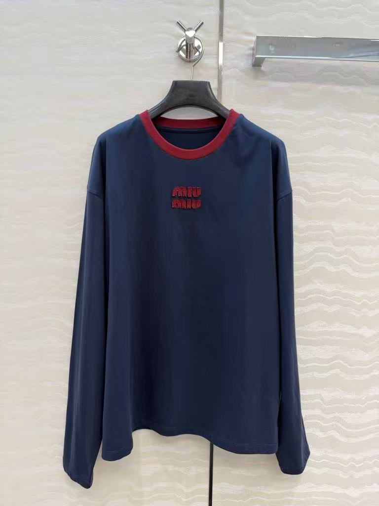 MIUMIU Plain-knitted Cotton Long-Sleeved T-shirt