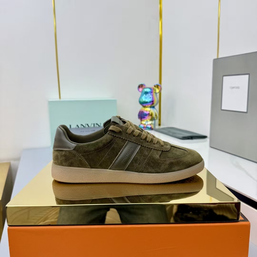 Tom Ford Lambskin Leather Sneakers in Brown & Dark Green