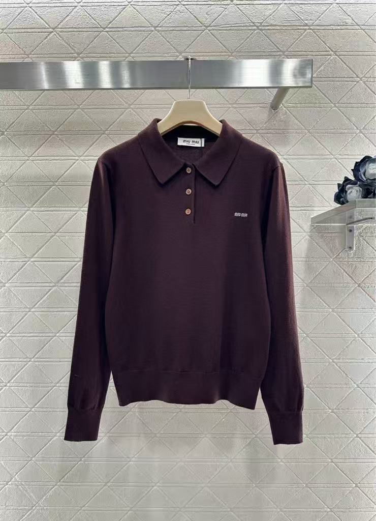 MIIUMIU Wool Knitted Polo Shirt