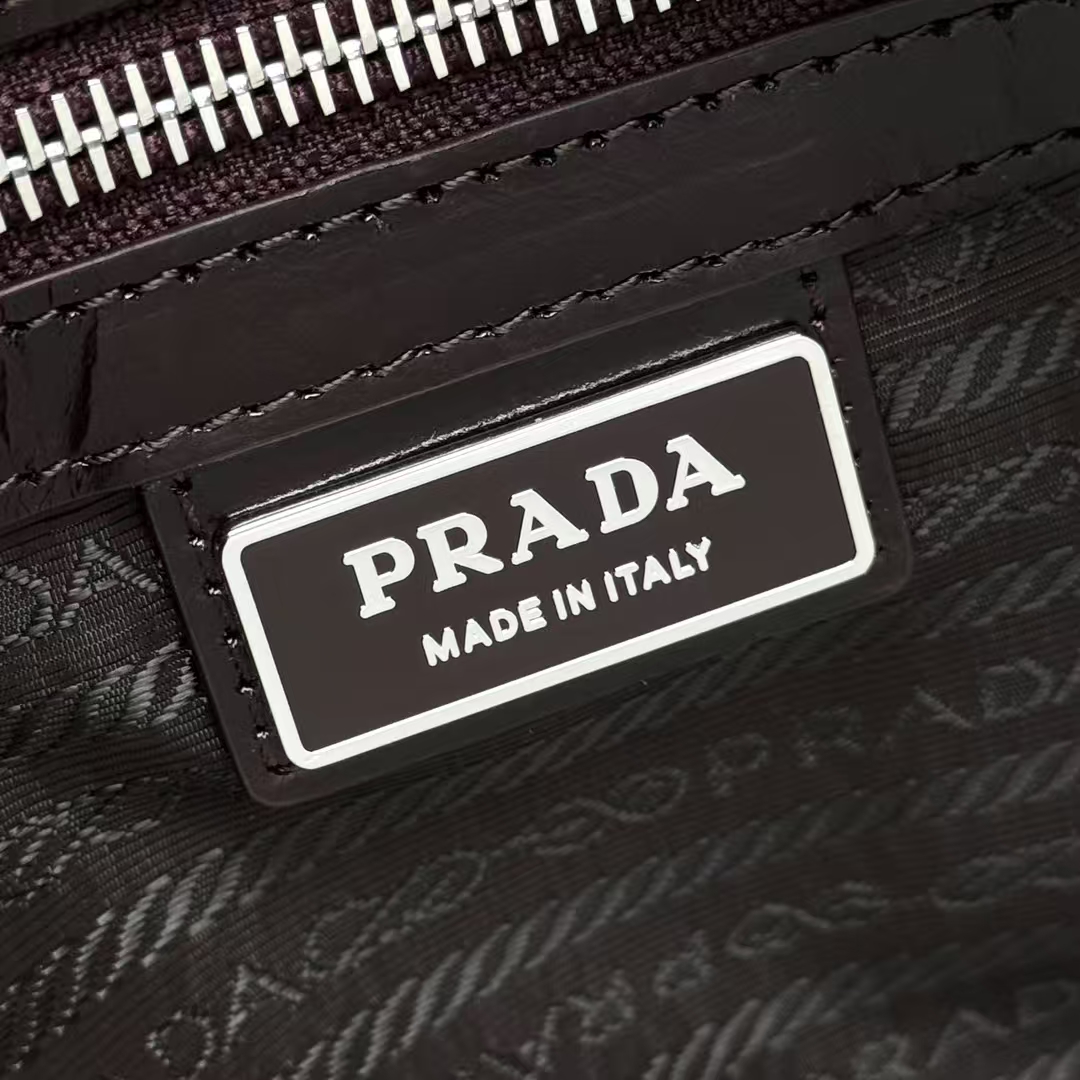 Prada Dark Brown Leather Shoulder Bag | Glossy Finish & Adjustable Strap