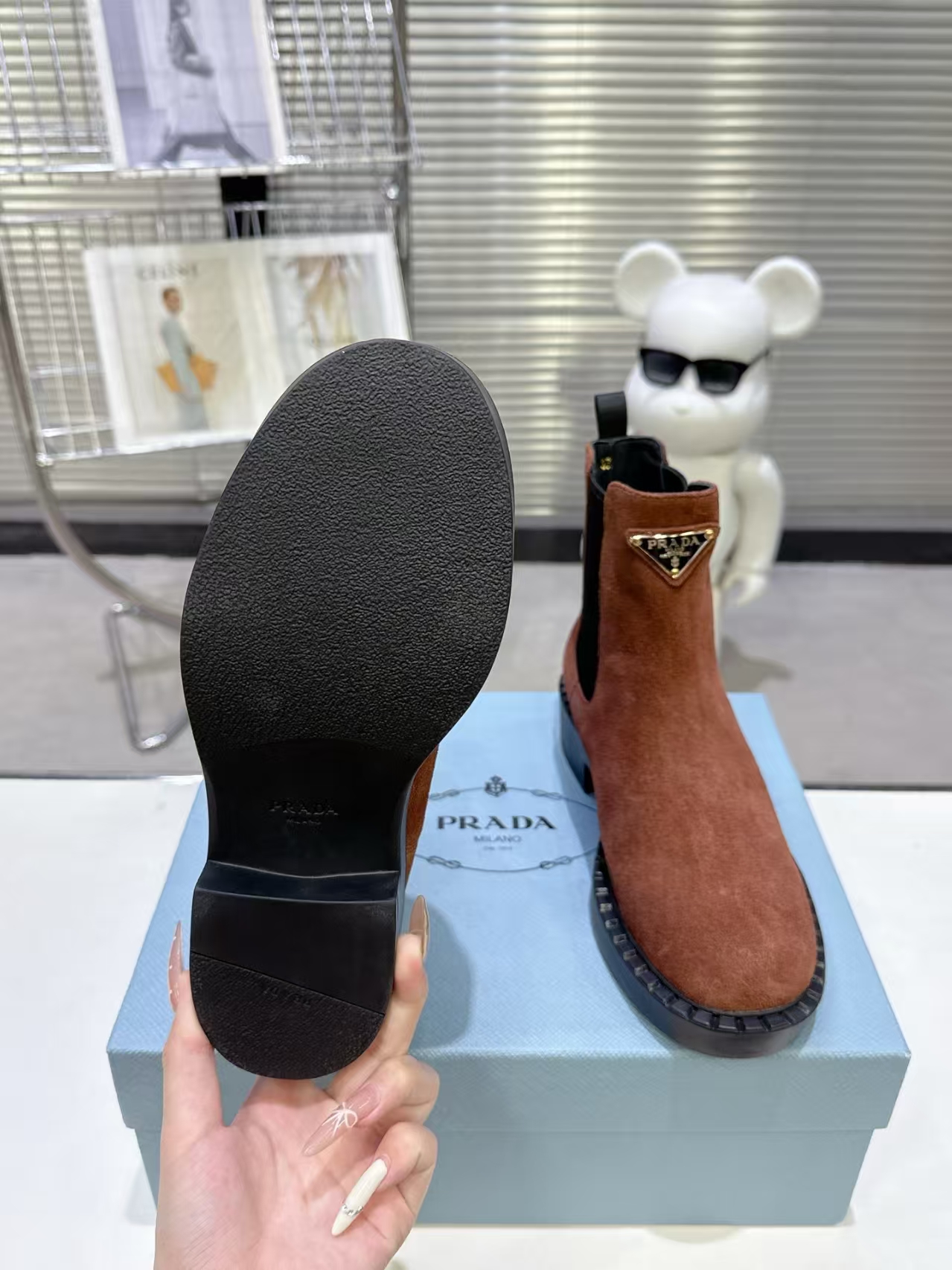 Prada Cocoa Brown Suede Chelsea Boots - Elastic Side Gussets & 5cm Rubber Sole