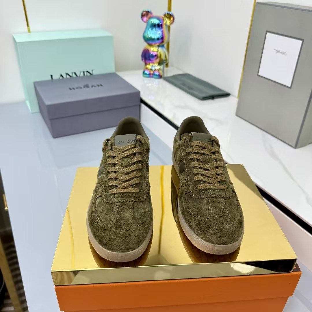 Tom Ford Lambskin Leather Sneakers in Brown & Dark Green