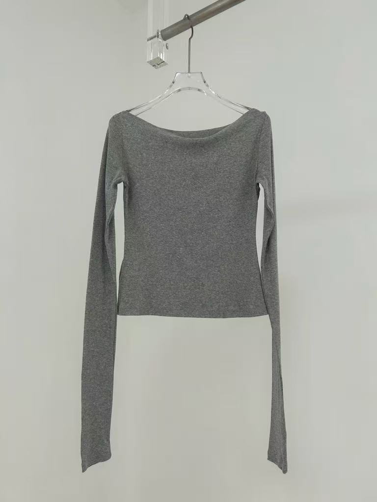 MIUIMIU Gray Ribbed and Plain Knit Top