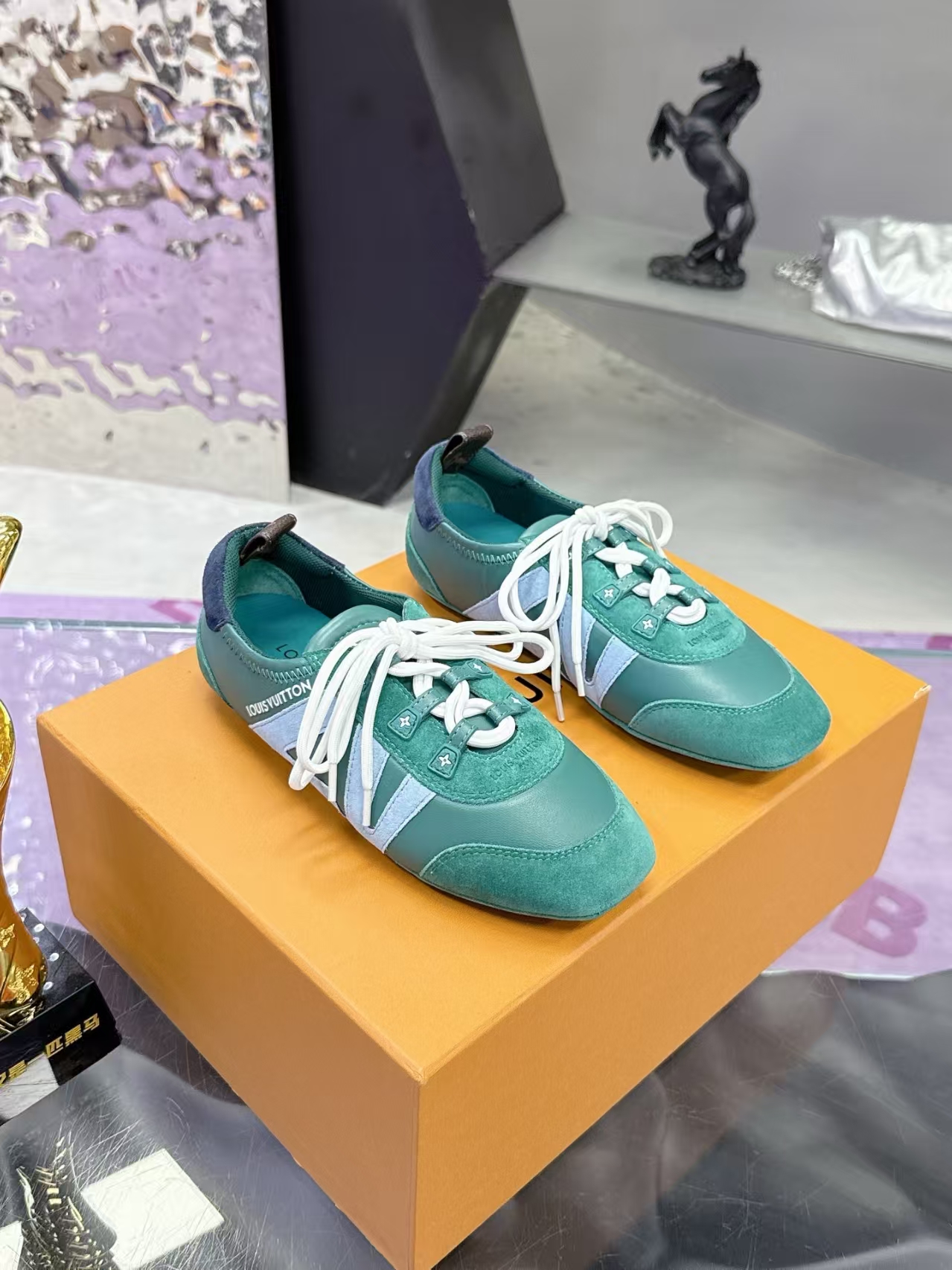 Louis Vuitton Sneakerina Flats in Green & Sky Blue