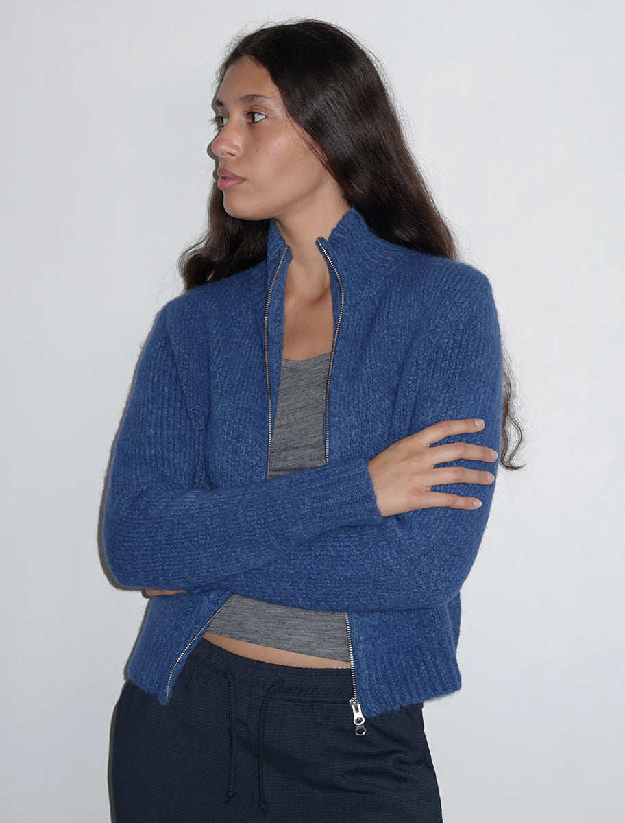 PalomaWool Casual Blue Cardigan Top No. 89 Woven Turtleneck
