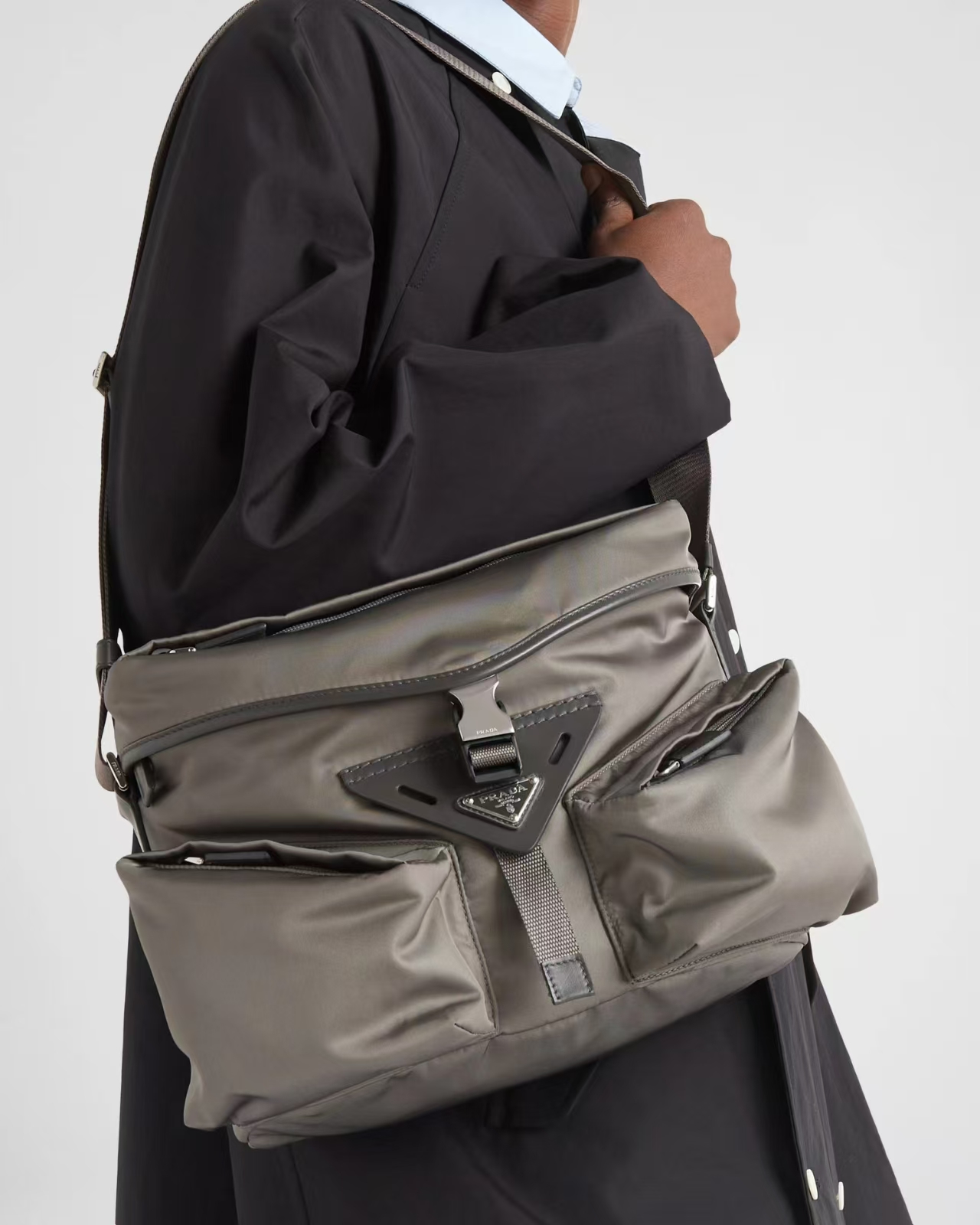 Prada Forest Green Re-Nylon & Leather Shoulder Bag | Architectural Utility Design