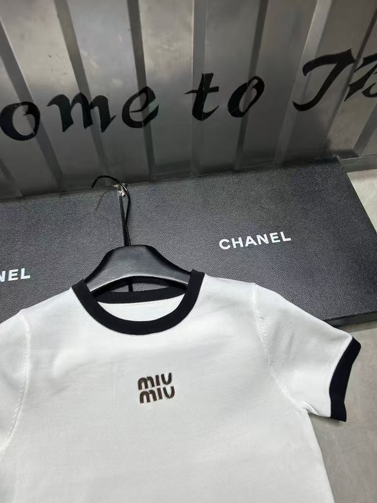 Miu Miu Embroidered Logo Jersey Cotton T-Shirt