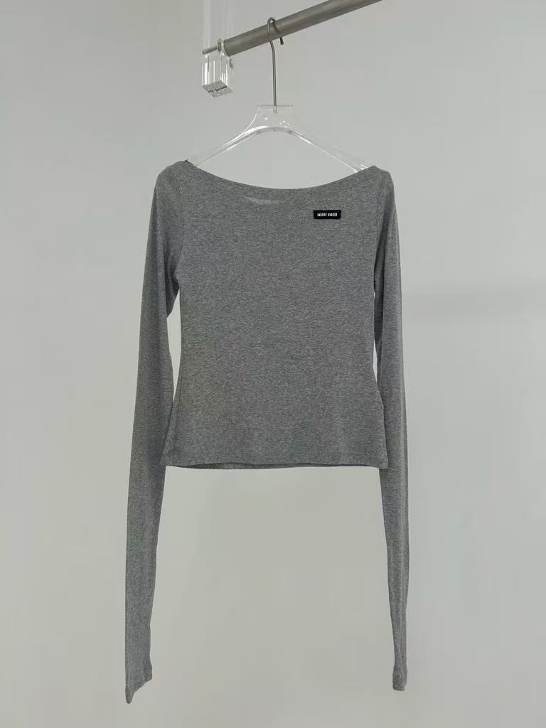 MIUIMIU Gray Ribbed and Plain Knit Top