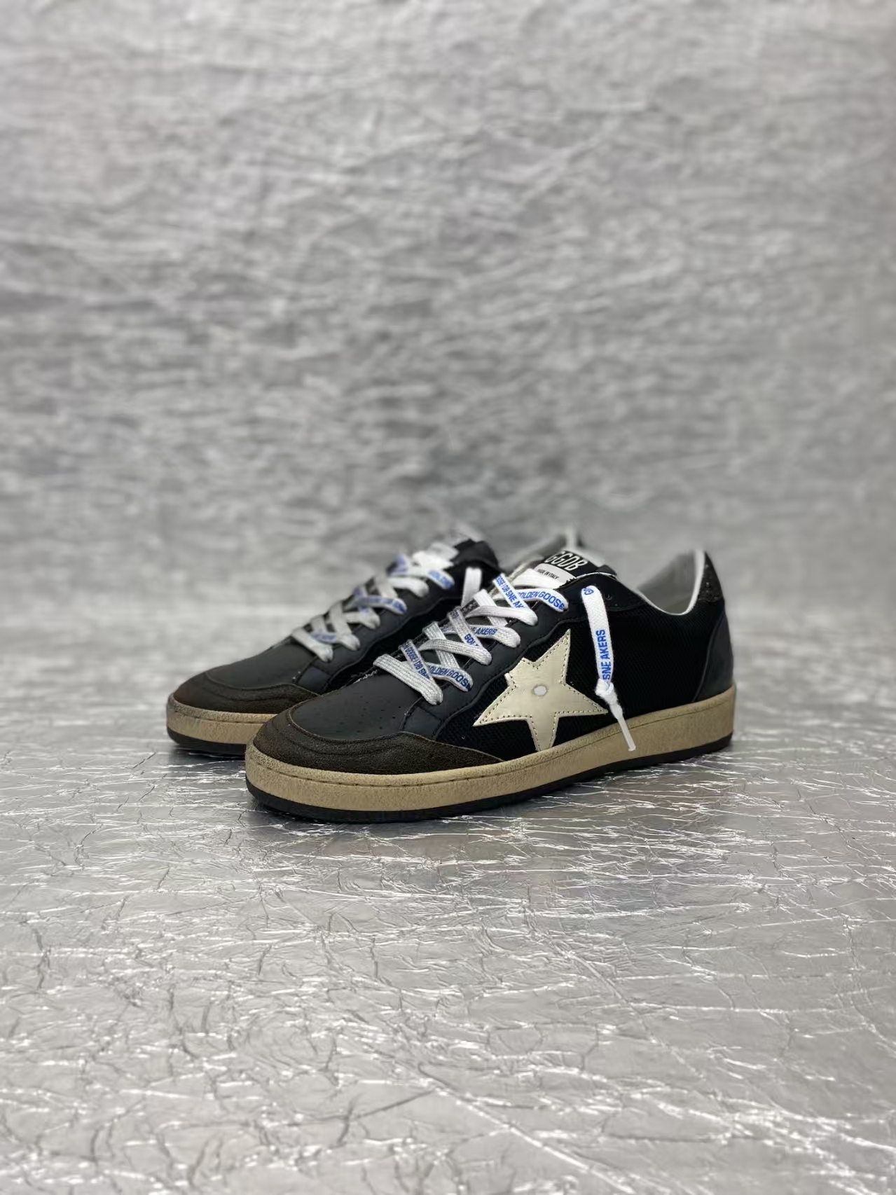 Golden Goose Brown, Black & White Distressed Sneakers