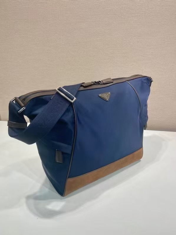 Prada Blue/Brown Re-Nylon & Leather Shoulder Bag | Oversize Color Block & Sporty Style