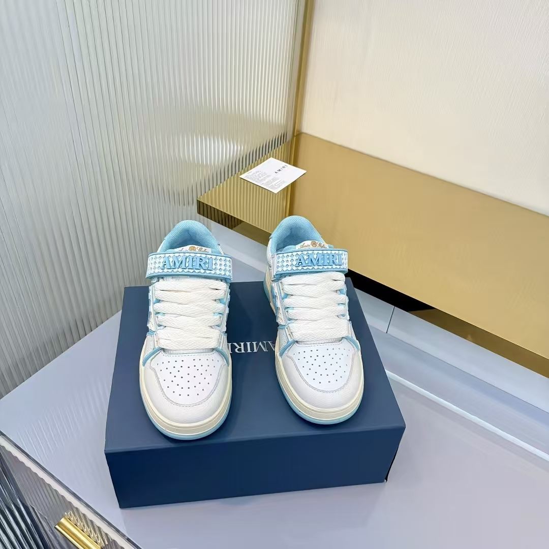 Amiri Sneaker in White & Sky Blue | Leather & Mesh Upper
