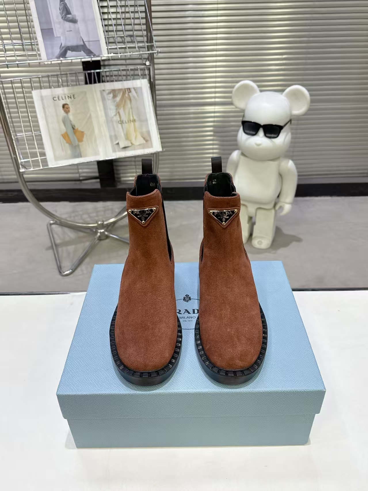 Prada Cocoa Brown Suede Chelsea Boots - Elastic Side Gussets & 5cm Rubber Sole