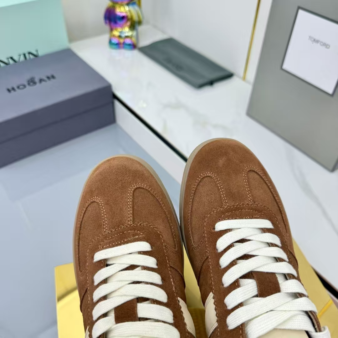 Tom Ford Lambskin Leather Sneakers in Brown & Beige