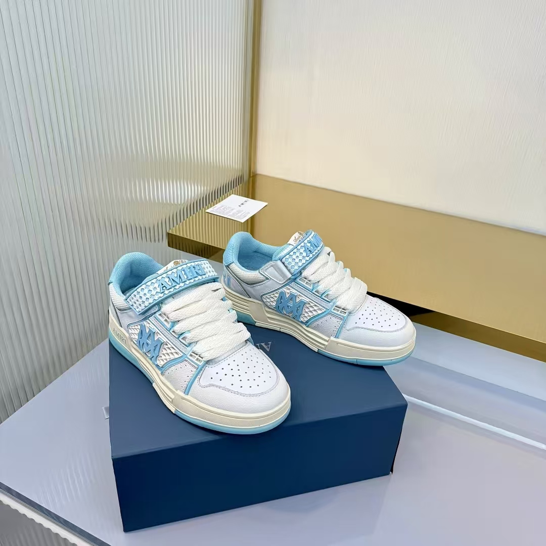 Amiri Sneaker in White & Sky Blue | Leather & Mesh Upper