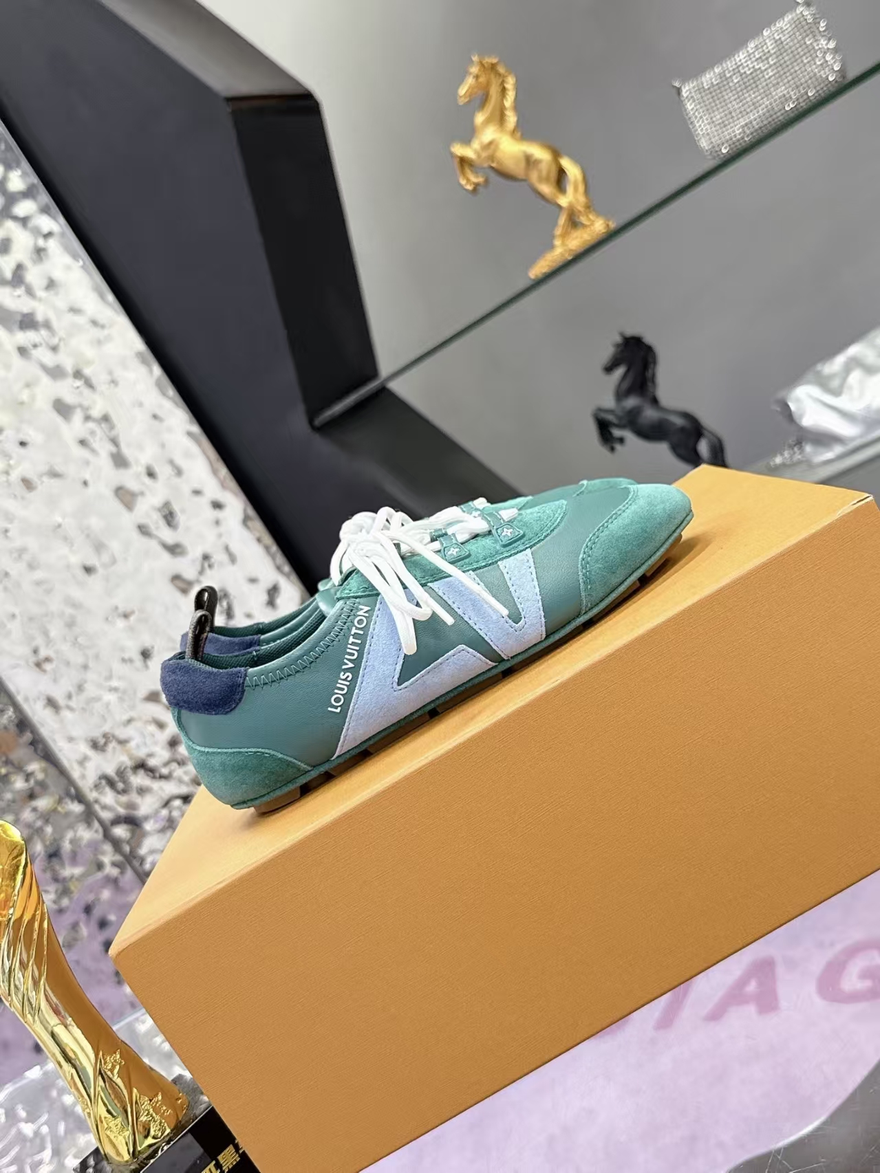 Louis Vuitton Sneakerina Flats in Green & Sky Blue