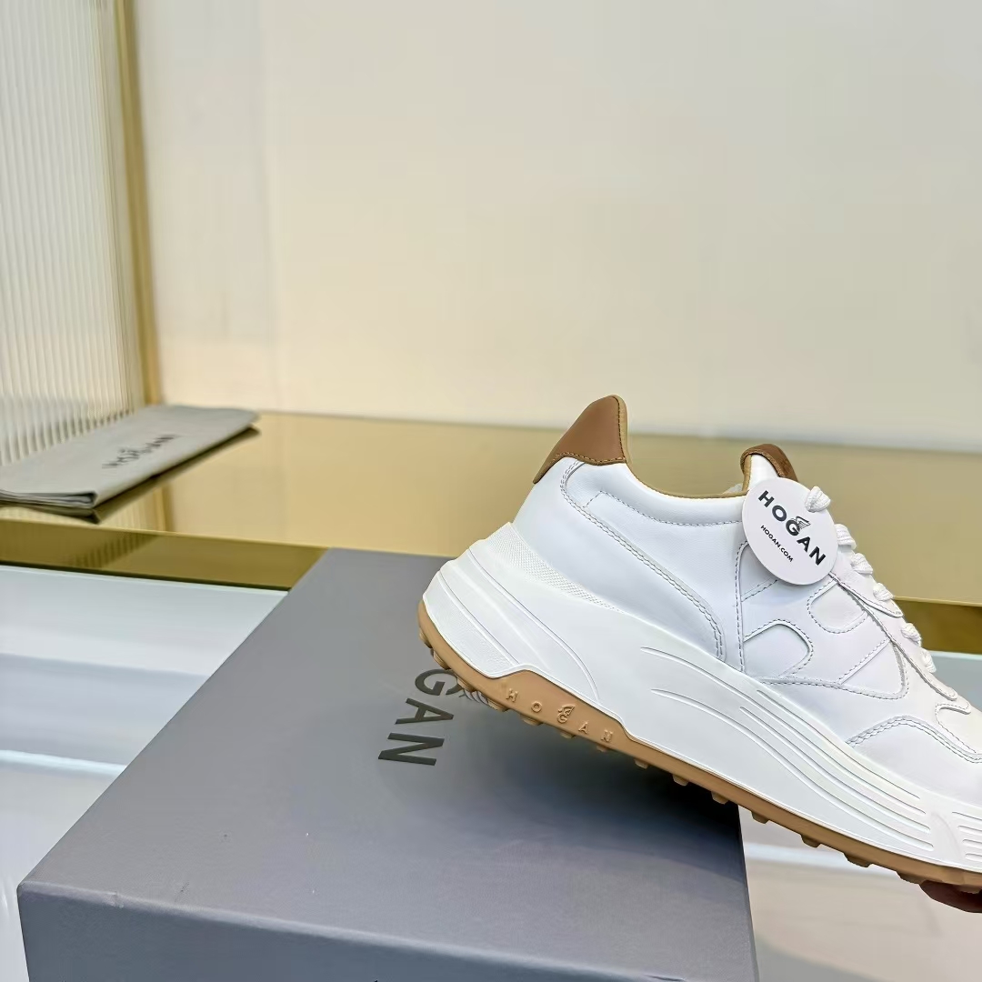 Hogan Sneakers in White, Off-White & Brown | Mixed Calfskin Leather