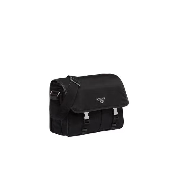 Prada Black Re-Nylon & Saffiano Leather Single Shoulder Bag with Enamel Triangle Logo