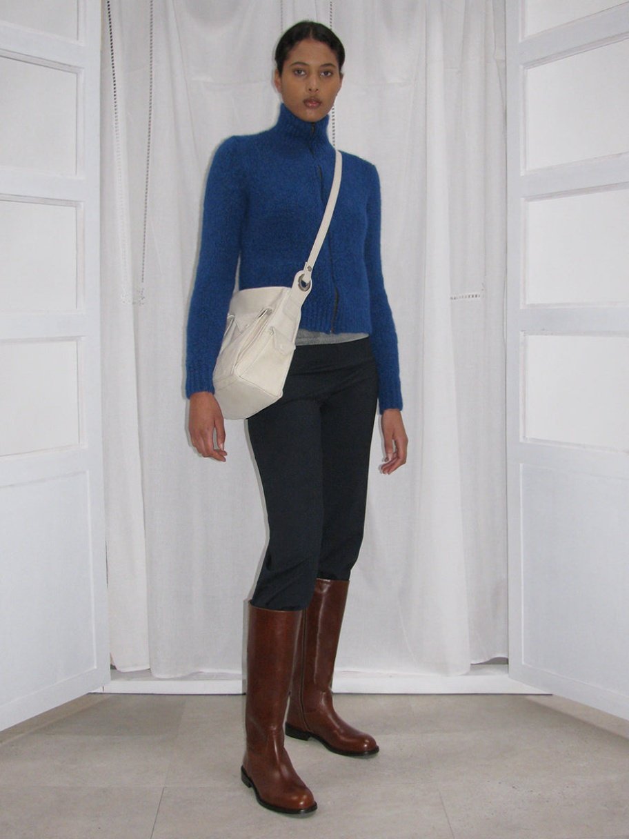 PalomaWool Casual Blue Cardigan Top No. 89 Woven Turtleneck