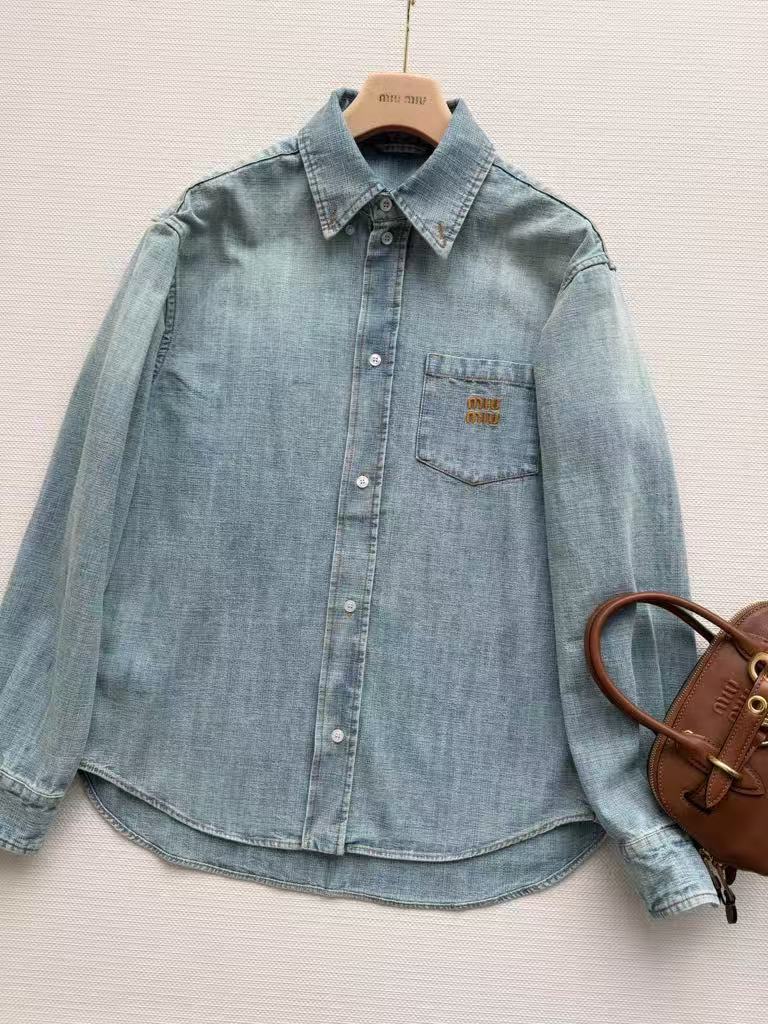 Miu Miu Spring/Summer New Light Wash Striped Denim Shirt