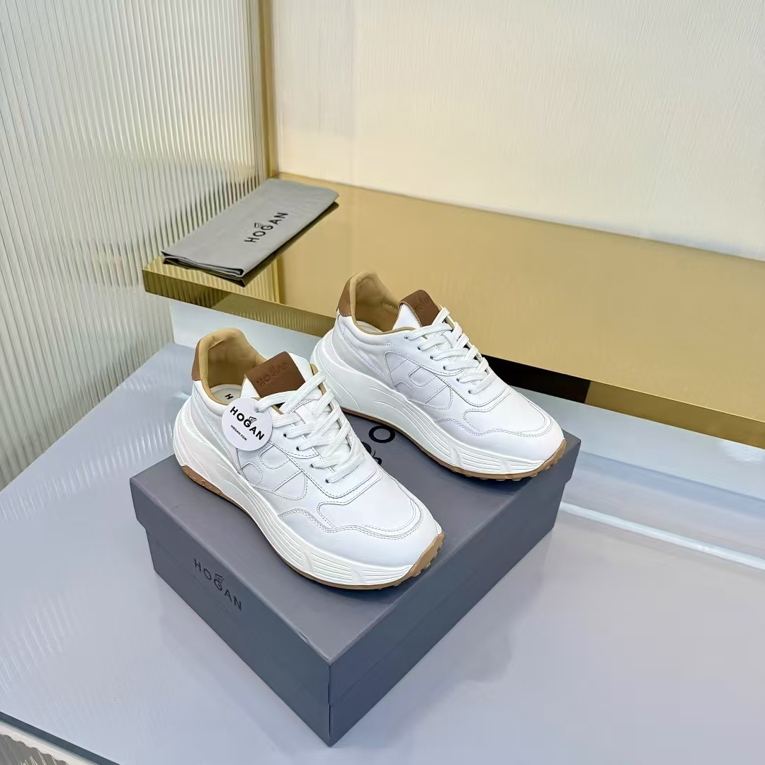 Hogan Sneakers in White, Off-White & Brown | Mixed Calfskin Leather