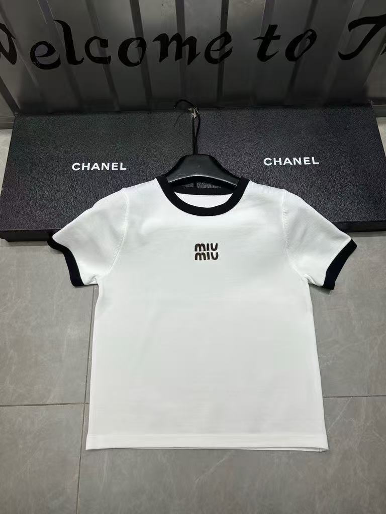 Miu Miu Embroidered Logo Jersey Cotton T-Shirt