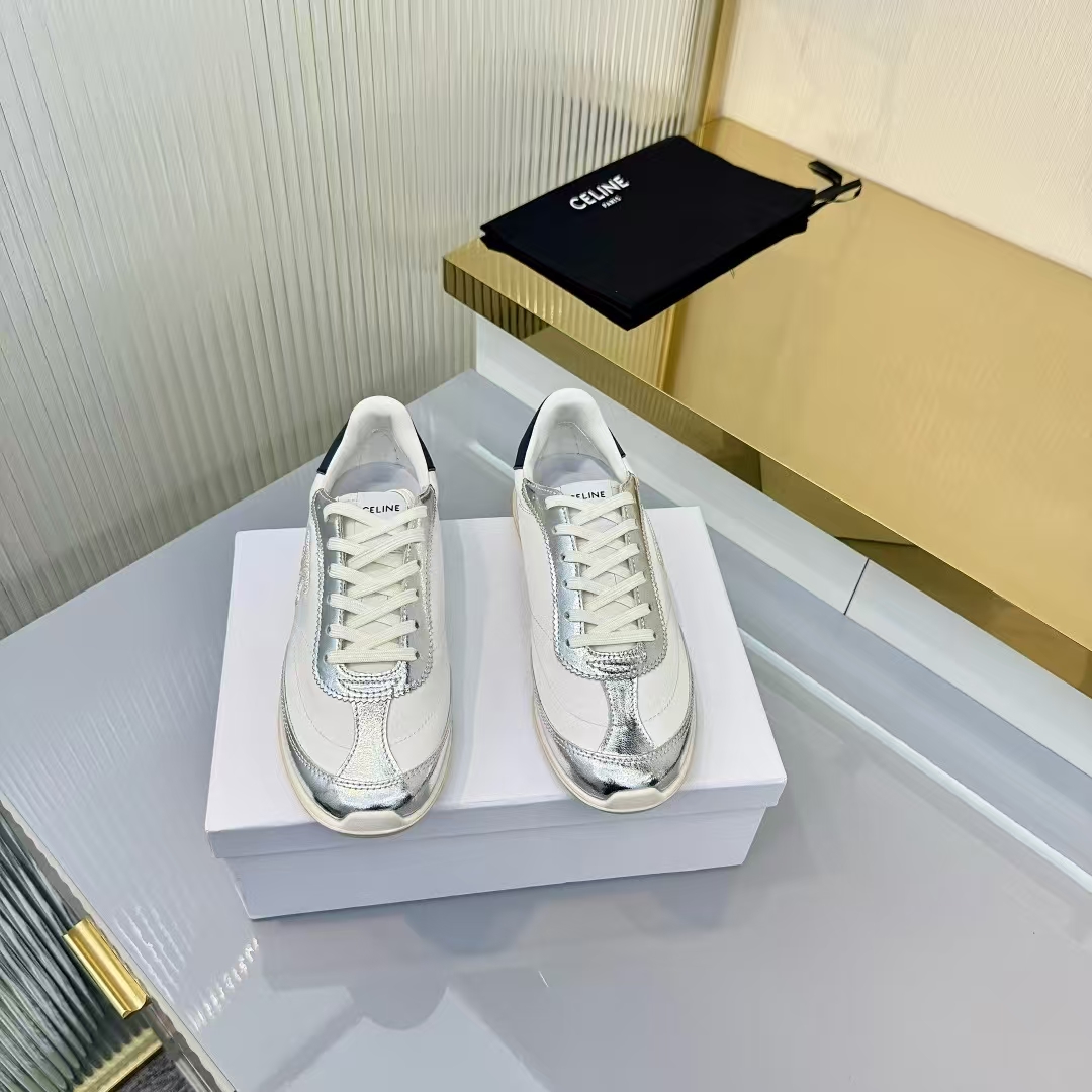 Celine Racer Sneakers in White & White & Silver | Urban Casual