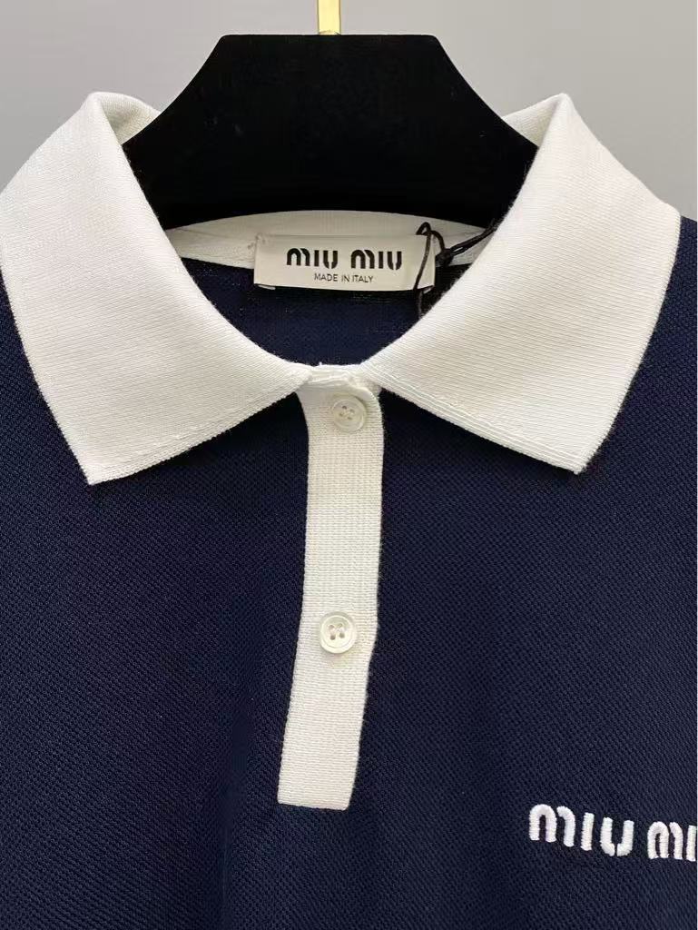 MIU MIU Cotton Piqué Polo Shirt Short Sleeve for Women