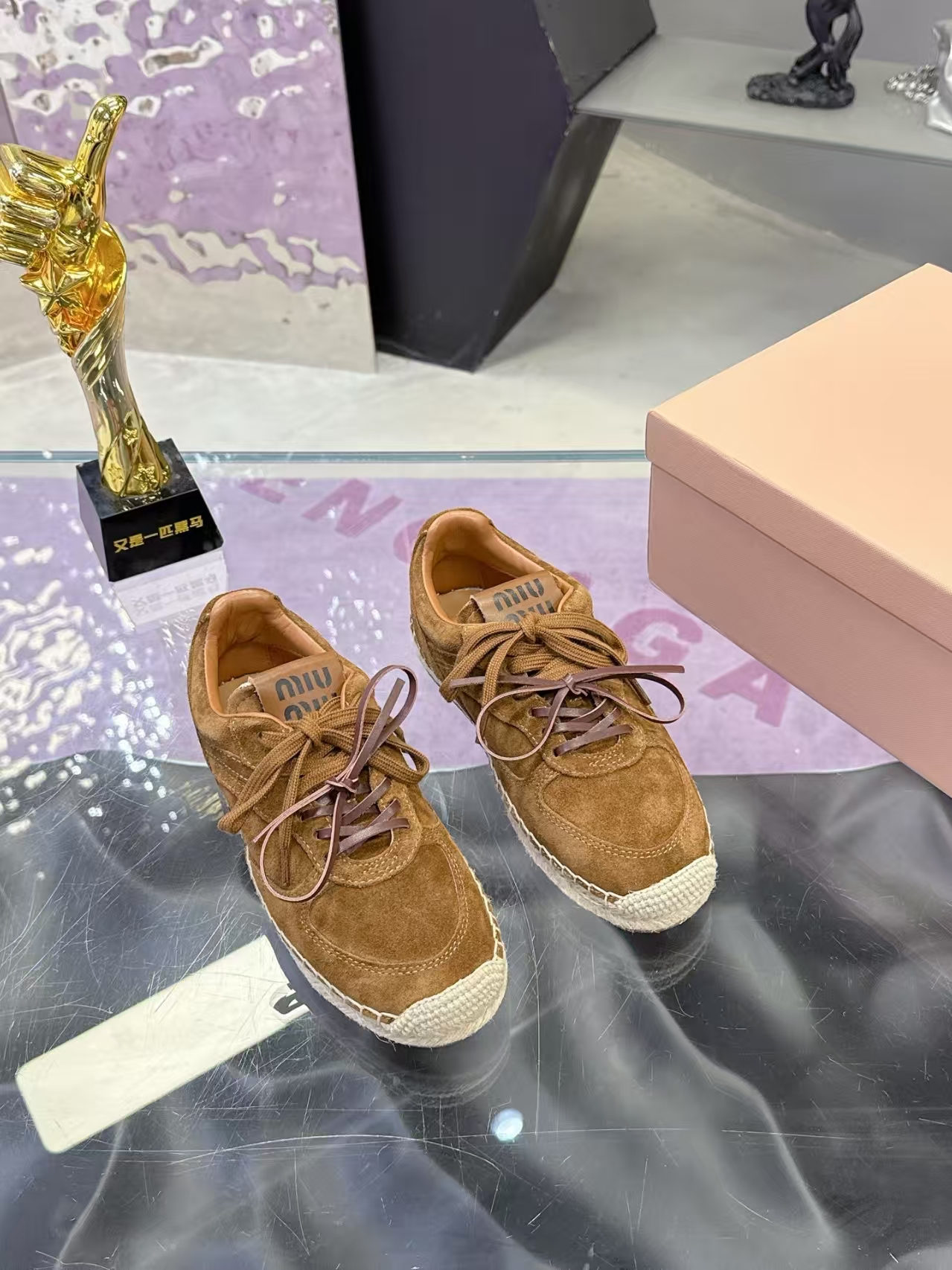 Miu Miu Round-Toe Suede Flats in Brown | Lightweight & Comfortable