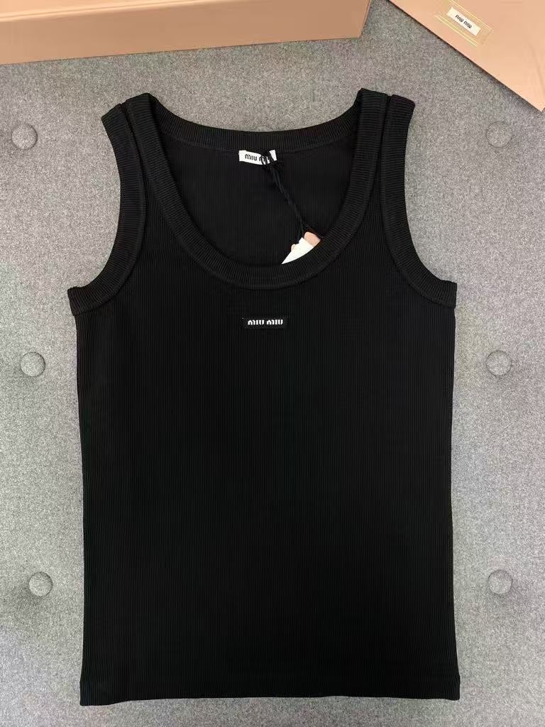 Miu Miu Black Ribbed Knit Vest Top