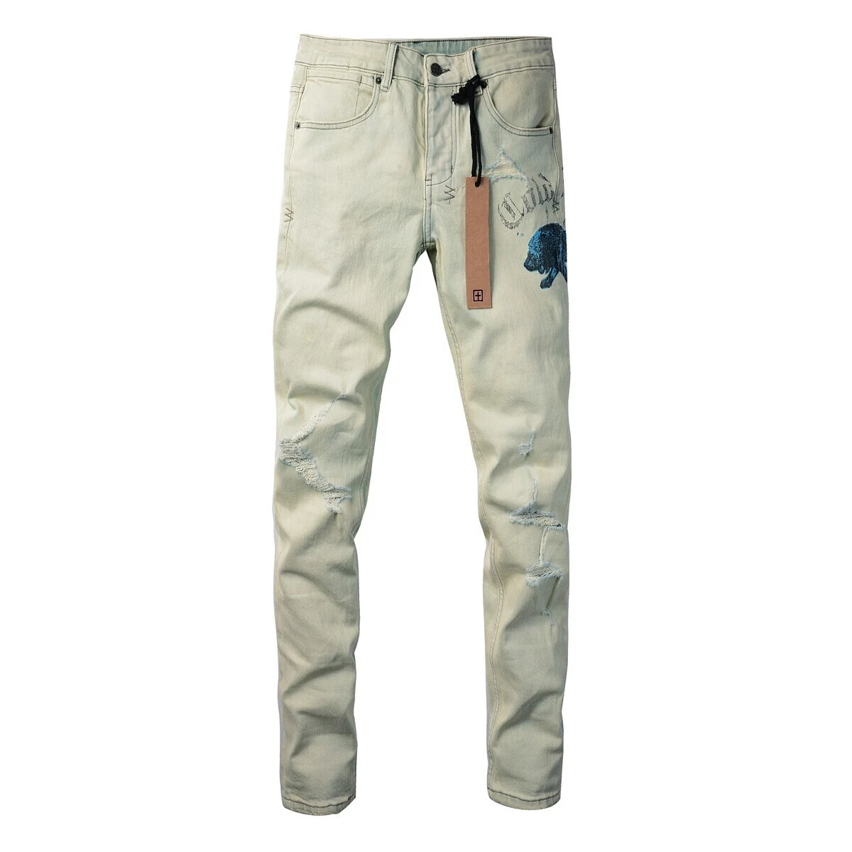 NEW KSUBI Men's Lion Printing Ripped Jeans Fashion High Street Pants SIZE 28-40