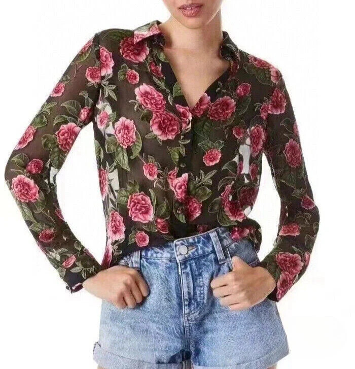 Women Alice + Olivia Viscose Blend Floral Long Sleeve Blouse Top