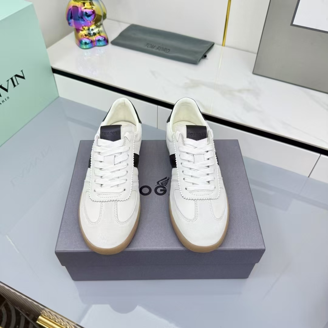 Tom Ford Lambskin Leather Sneakers in White & Black