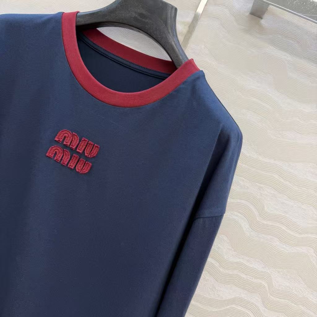 MIUMIU Plain-knitted Cotton Long-Sleeved T-shirt