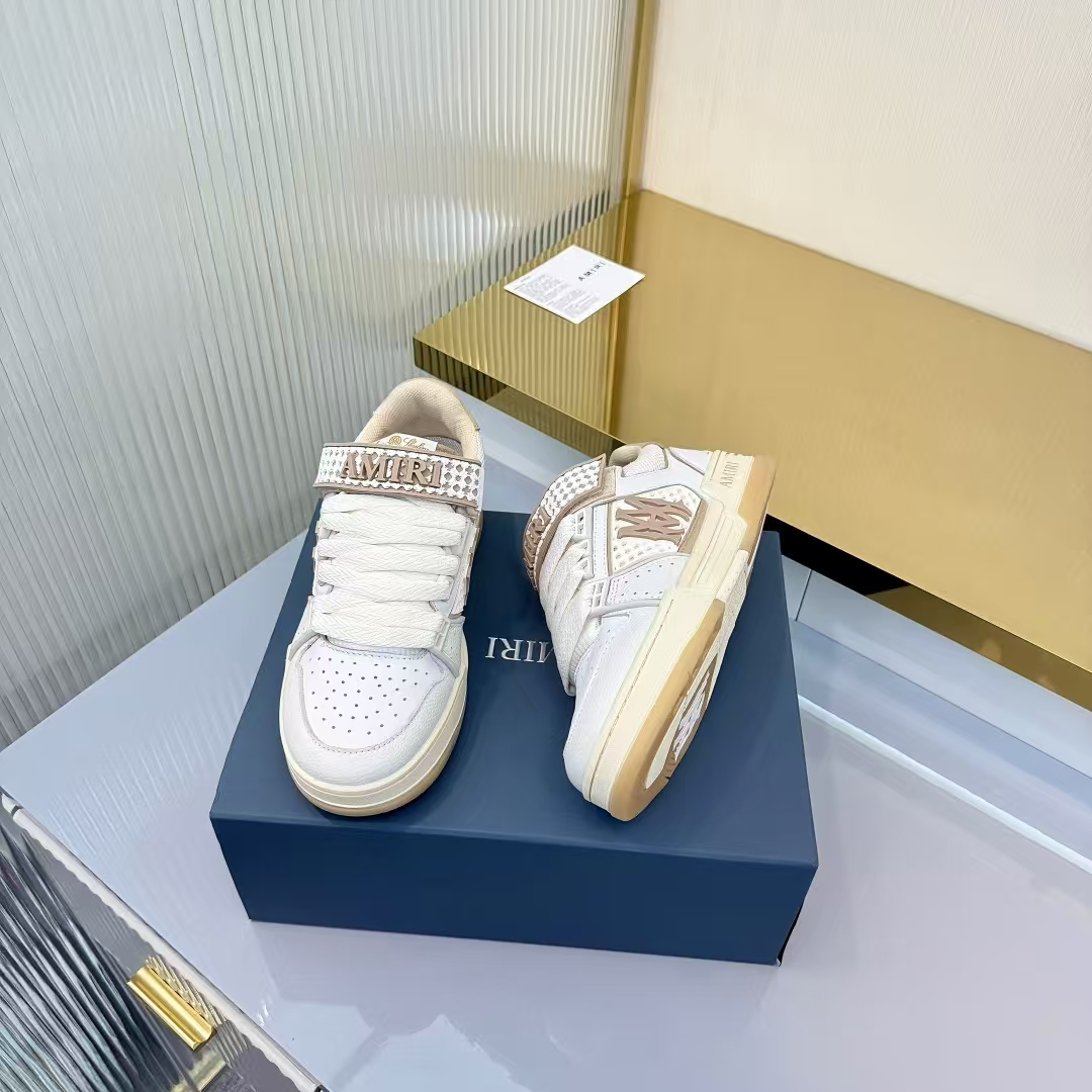 Amiri Sneaker in White & Light Brown | Leather & Mesh Upper