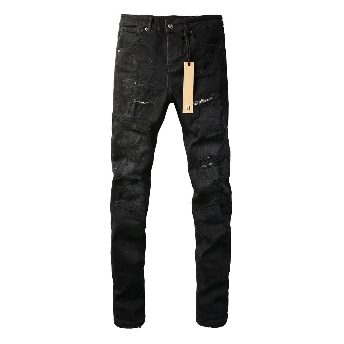 2025 New KSUBI men's fashion splash-ink Slim Black jeans .