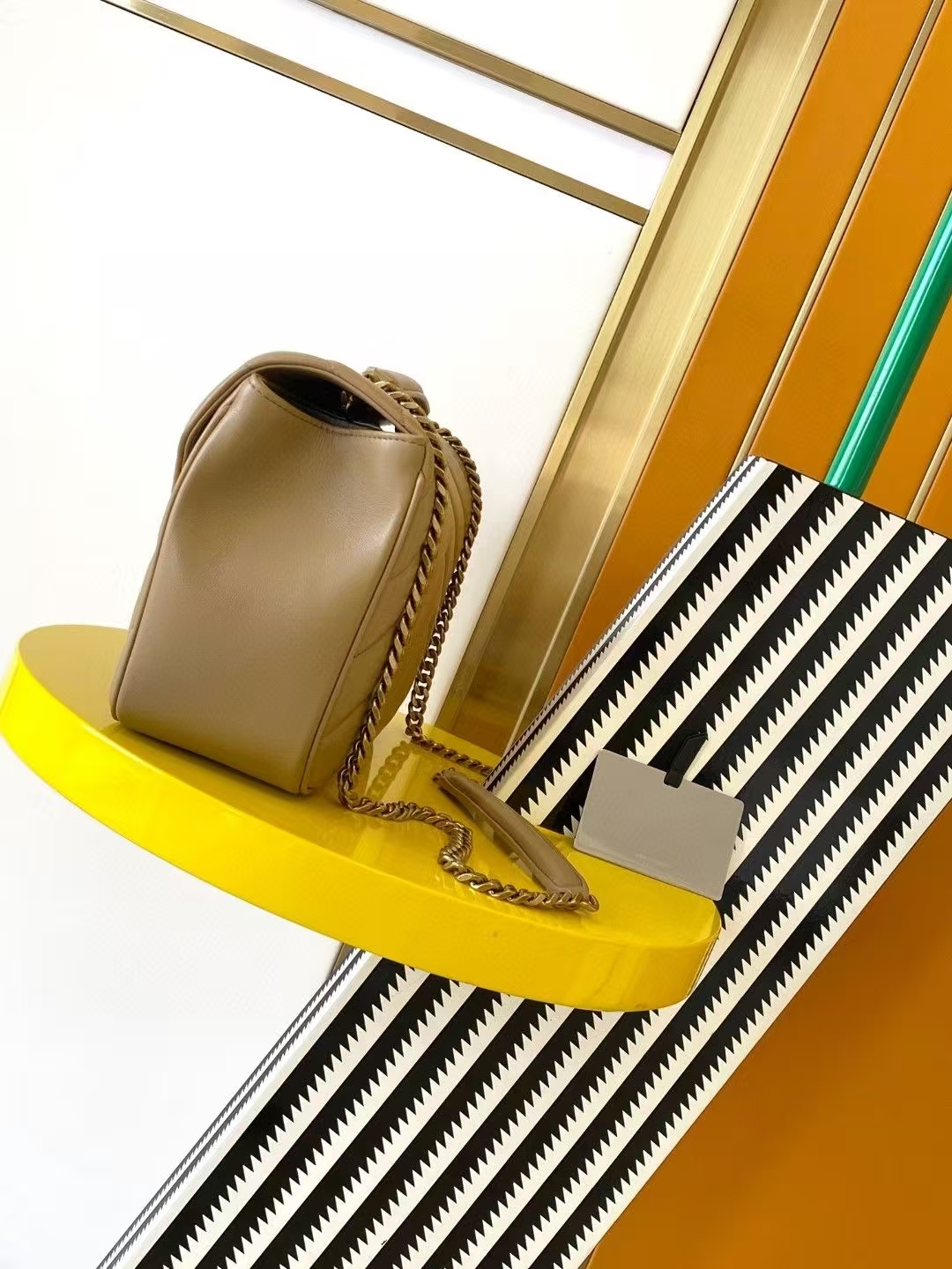 Saint Laurent LouLou Medium Quilted Lambskin Handbag in Natural & Tan