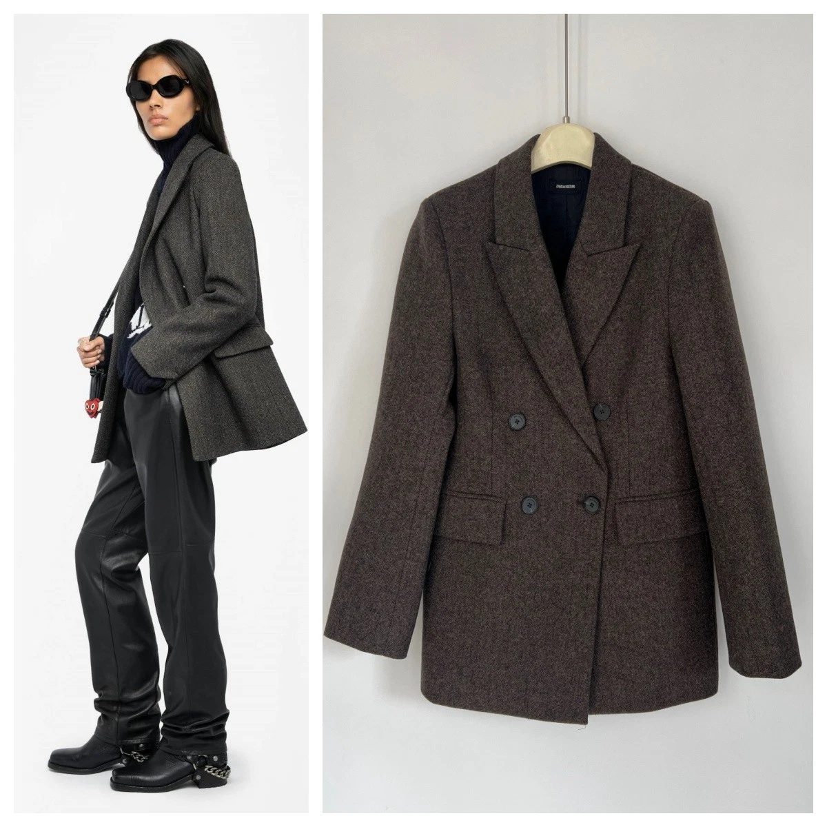 Women French Zadig & Voltaire Autumn Woolen Charm Blazer ZV Coat Jacket Top XS-L