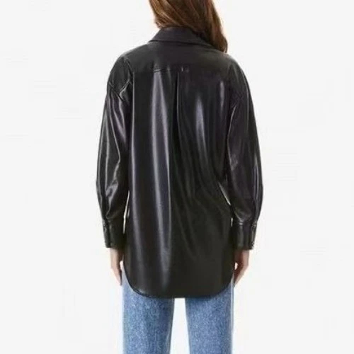 Women Alice + Olivia Collared Faux Leather Lantern Sleeve Coat Top