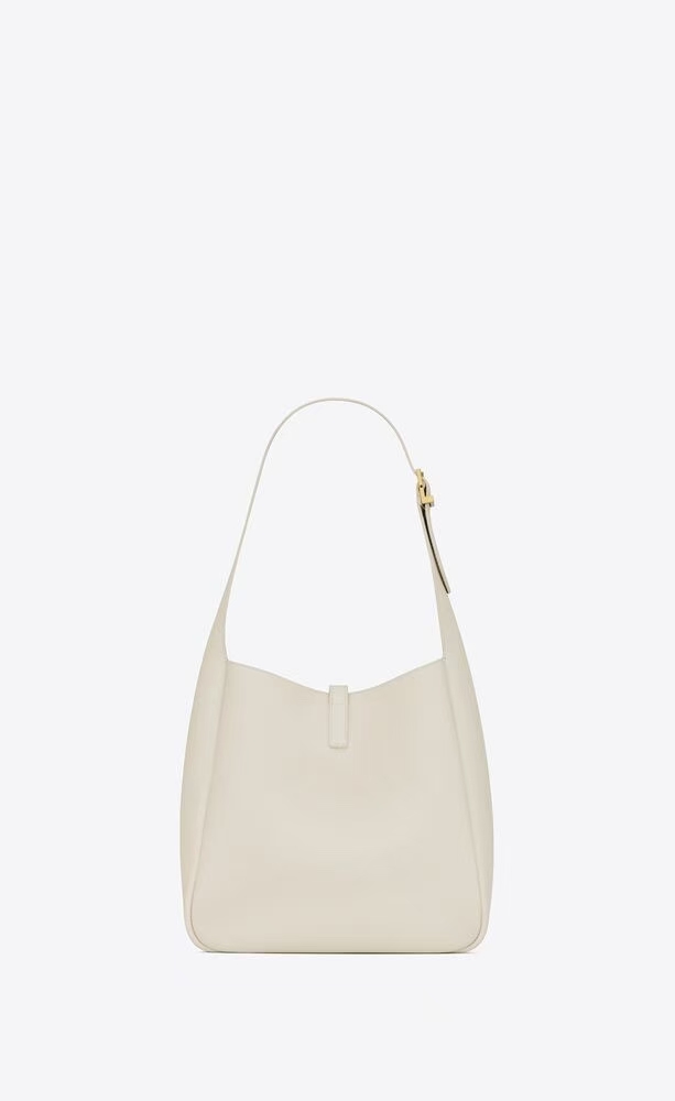 Saint Laurent Le 5 À 7 Small Grain de Poudre Leather Bag in White