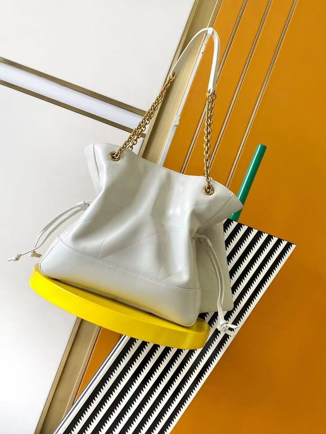 Saint Laurent Jamie Shopping Small Tote Bag in White Sheepskin