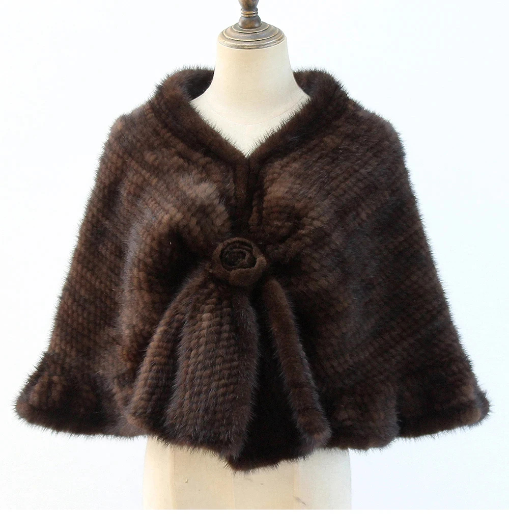 New Arrival Women Real Fur Shawl Lady Knit Flower Fur Capes Fashion Solid Poncho